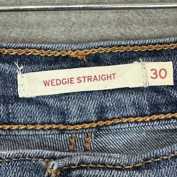 Levis Jeans Womens 30 Blue Wedgie Straight Distressed Button Fly Stretch Pockets - Picture 7 of 15